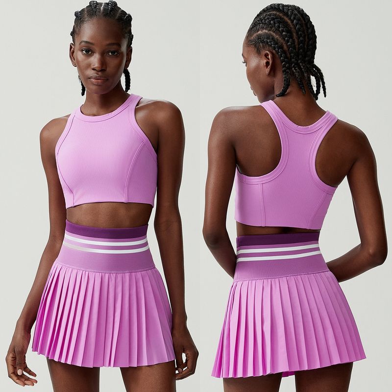 Sports Fitness Yoga Wear Suit Female Exposure-Proof Skirt Pocket Tennis Skirt Quick-Drying Shockproof Beauty Back Exercise Bra