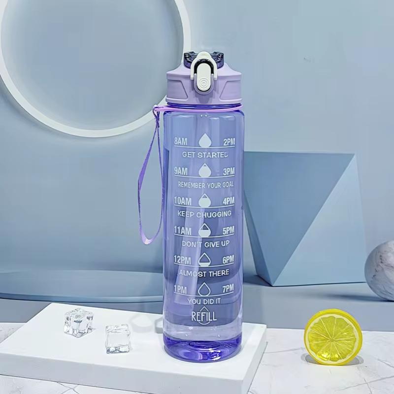 900ml Sports Bottle With Time Scale Outdoor Gradient Solid Color Sports Bottle Portable Fitness Motivational Straw Mug Bpa Free