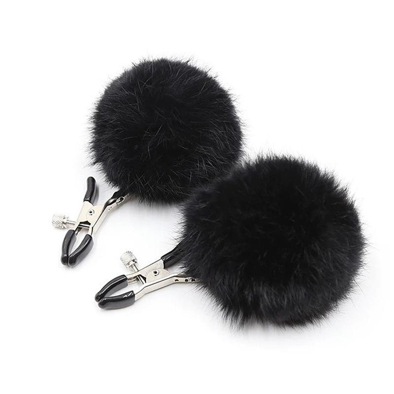 1Pair Bondage Bowknot Nipple Clamps with Small Bell Sexy Metal Breast Stimulation Exotic Accessory Hairball for Women's Sensatio