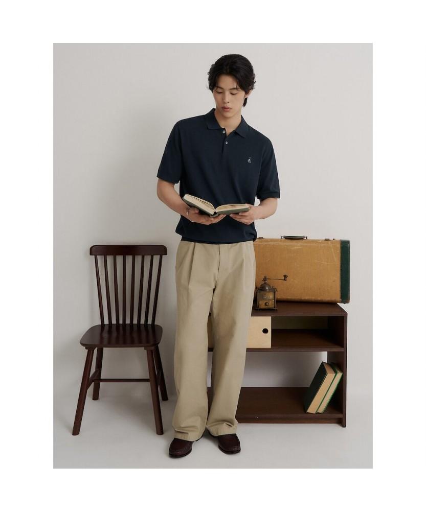 Binpolmen [Essential] Italian Cotton Collared Neck Knit Navy