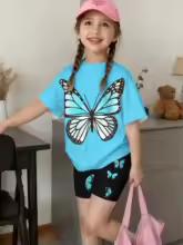 2-Piece Summer Children's Comfortable Cute Butterfly 3D Print Short Sleeve Shorts Set for Boys and Girls Casual Home Outdoor Set