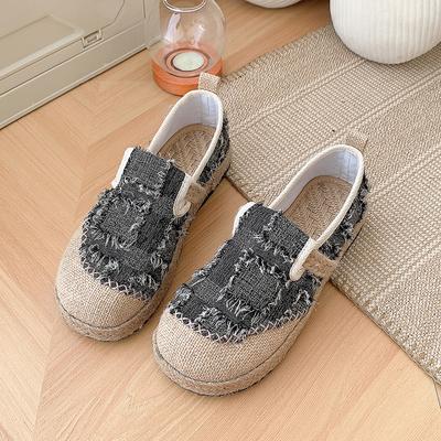 Fashion Women's Flat Shoes Autumn New Round Head Breathable Linen Lazy Splicing Light Soft Sole Fisherman Shoes