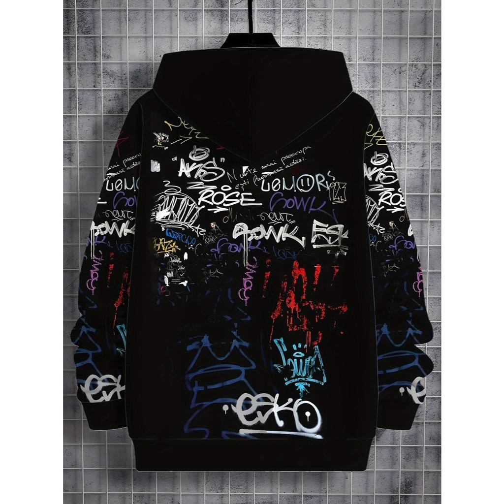 3D digital printing street graffiti style letter pattern hooded sweatshirt fashion trend casual children's clothing