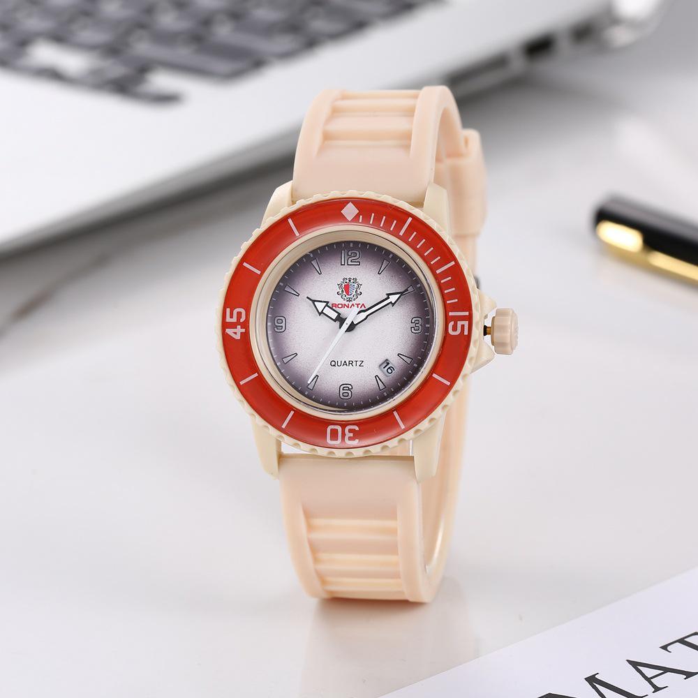 Trendy Men s Sports Quartz Watch with Silicone Strap розовый