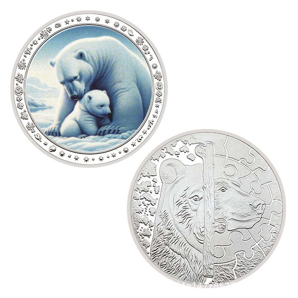 Rare animal coins, collectible gifts, colorful, polar bear collectible commemorative coins, medals, badges