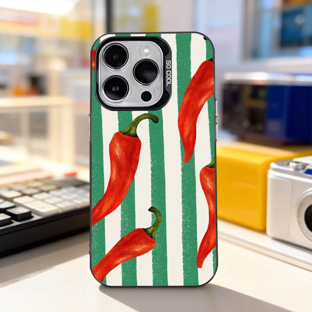 Chili Art Red Phone Case For iPhone 11,12,13,14,15,16,17,Pro,Max,Plus,E,Air,Mini IMD Matte Black