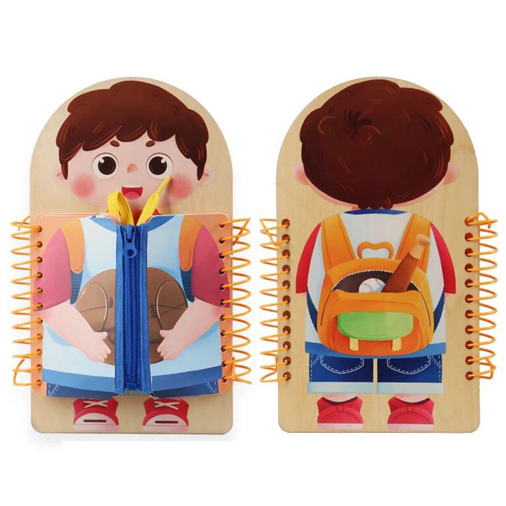 

Montessori Toys Early Education Children Life Skills Tying Shoelaces Zipper Buckles Wooden Multi-layer Busy Board Puzzle Gift