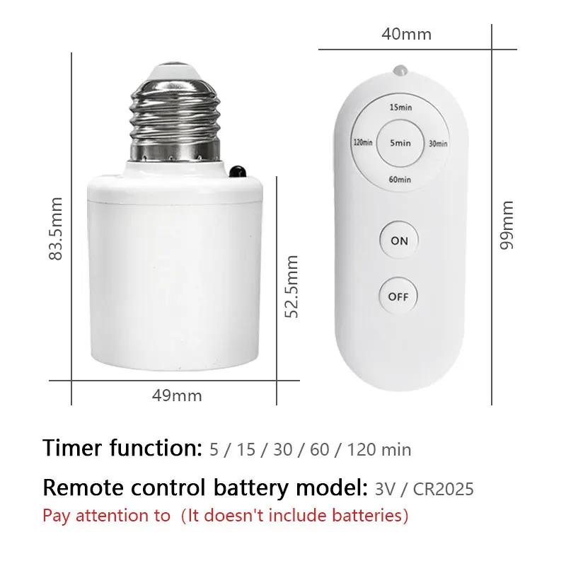 E27 Screw Remote Control Lamp Head Intelligent Timer AC85-265V Bulb Holder 5-speed Timer Switch LED Lamp Holder Environment