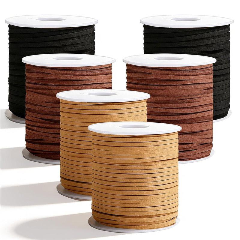 

SHGO-Shoe Laces For Boots, Suede Leather Cord String, Flat Leather-Strips- 6 Rolls For Jewelry Making,Bracelets