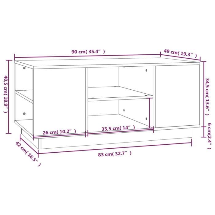 814403 vidaXL Table basse Noir 90x49x40,5 cm Bois massif de pin