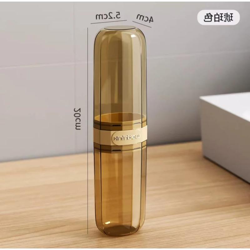 Portable transparent toiletries set storage box for travel, including travel mouthwash cup and toothbrush holder bento box