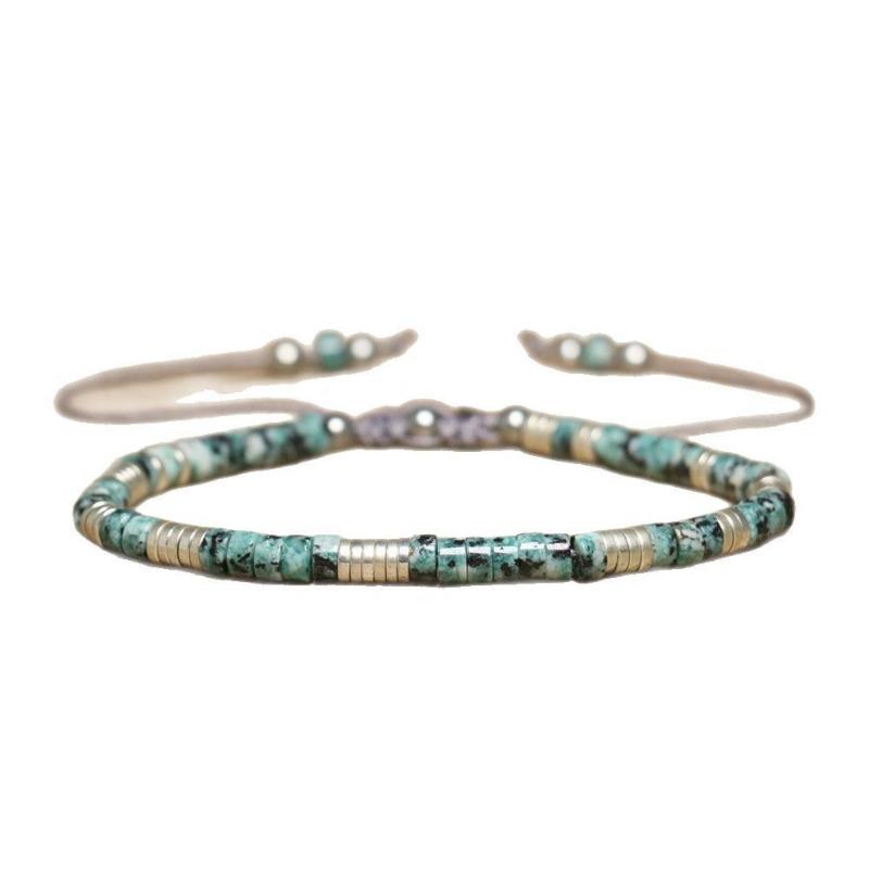 Turquoise Heishi & Silver Disc Bracelet – Adjustable Boho Jewelry, Protection Calm Gift for Men & Women