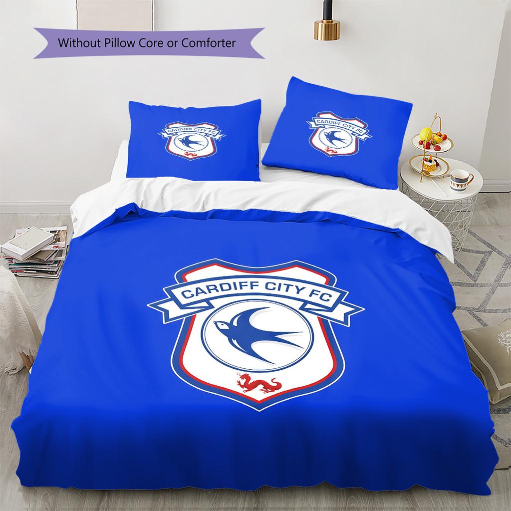 Cardiff City F.C Pattern Bedding Quilt Set  Home Decoration  Gift (1 * Duvet Cover + 2 * Pillowcase  Without Core)