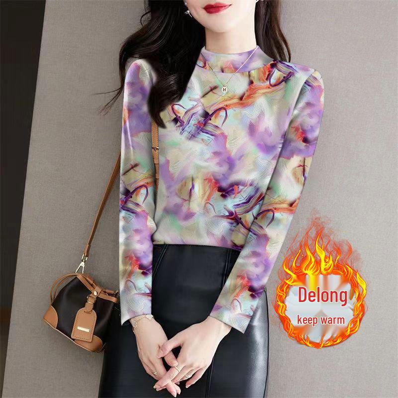 

Women s Ribbed Plush Gradient Top - Autumn/Winter, Half-High Neck, Long Sleeve, Versatile & Slimming M (up to 90 lbs)