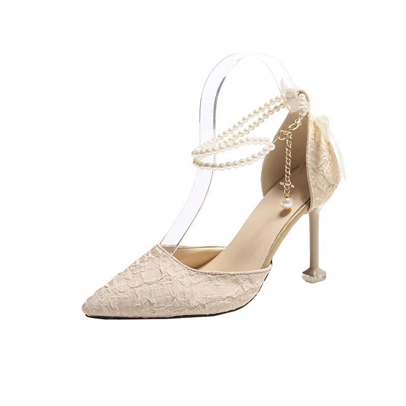 Frühling und Herbst Neue Modische Bequeme Elegante und Vielseitige Hohlschuhe mit Baotou und Riemchen Hohe Absätze