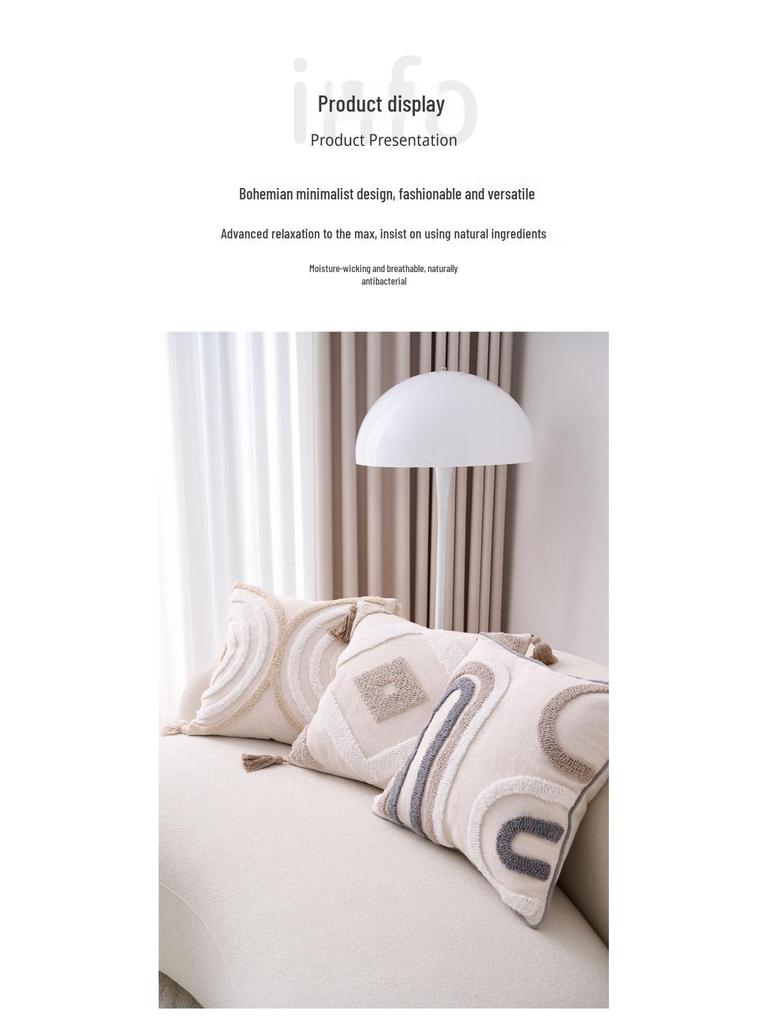 Bohemian Cotton Linen Throw Pillow with Tassels - Sofa & Bed Backrest Cushion Cover with Insert