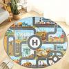 Cartoon City Construction Road Map Round Rug Interactive Play Mat Non Slip Soft Carpet Vehicle Theme for Playroom Bedroom Decor