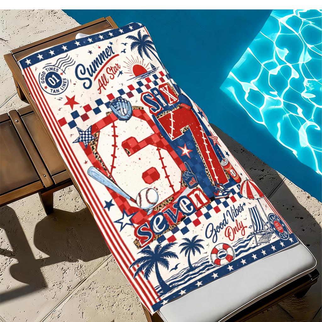 Vintage 67 Summer Baseball Beach Towel, Soft Microfiber Pool Towel, Perfect for Beach Vacation, Camping & Sports Activities