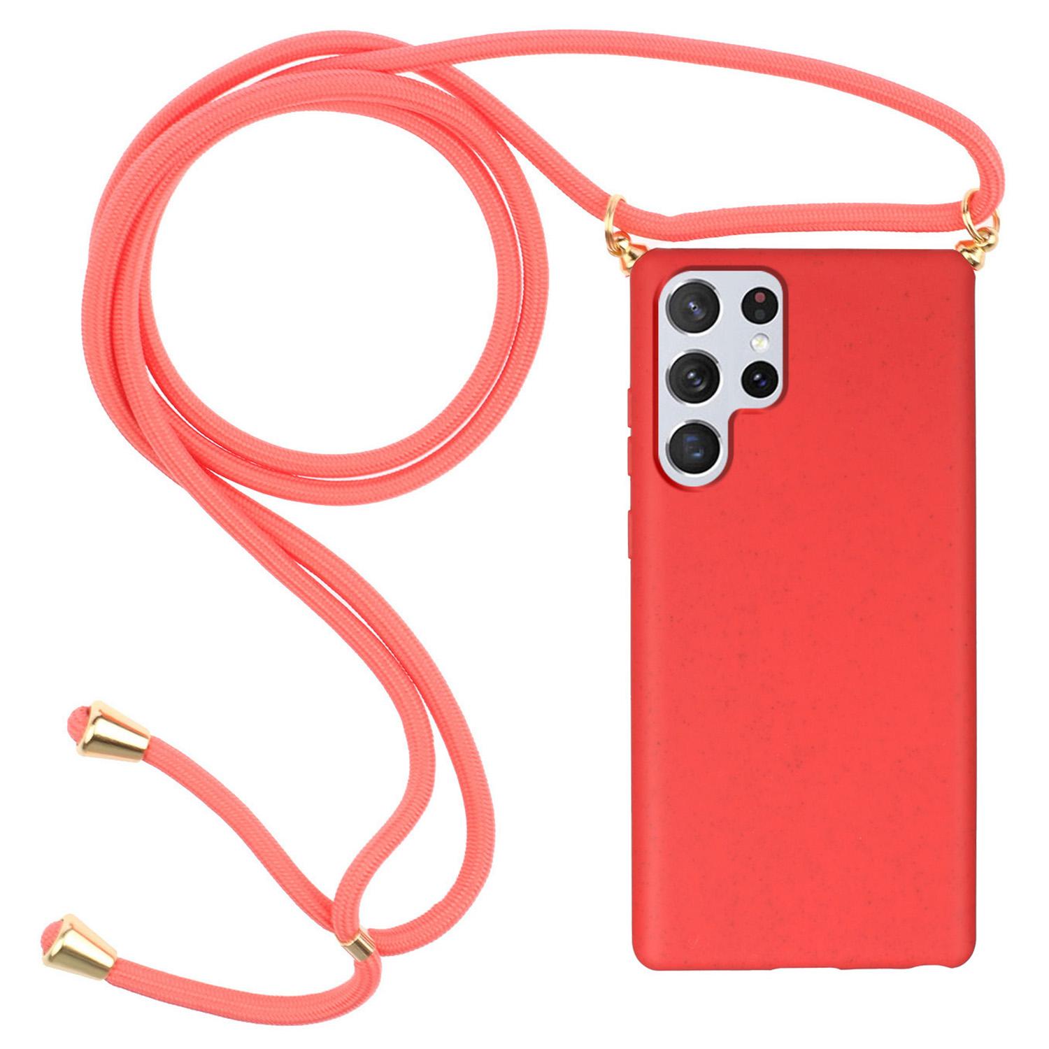 

Экологичный чехол для телефона Samsung Galaxy S24 Ultra из ТПУ + пшеничной соломы со шнурком Red