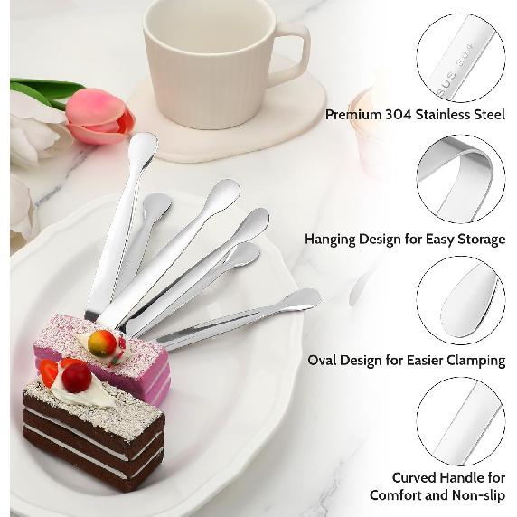 4Pcs Mini Sugar Tongs, 4.3" Stainless Steel Mini Serving Tong, Small Tongs for Appetizers, Tea, Candy, Ice, Kitchen