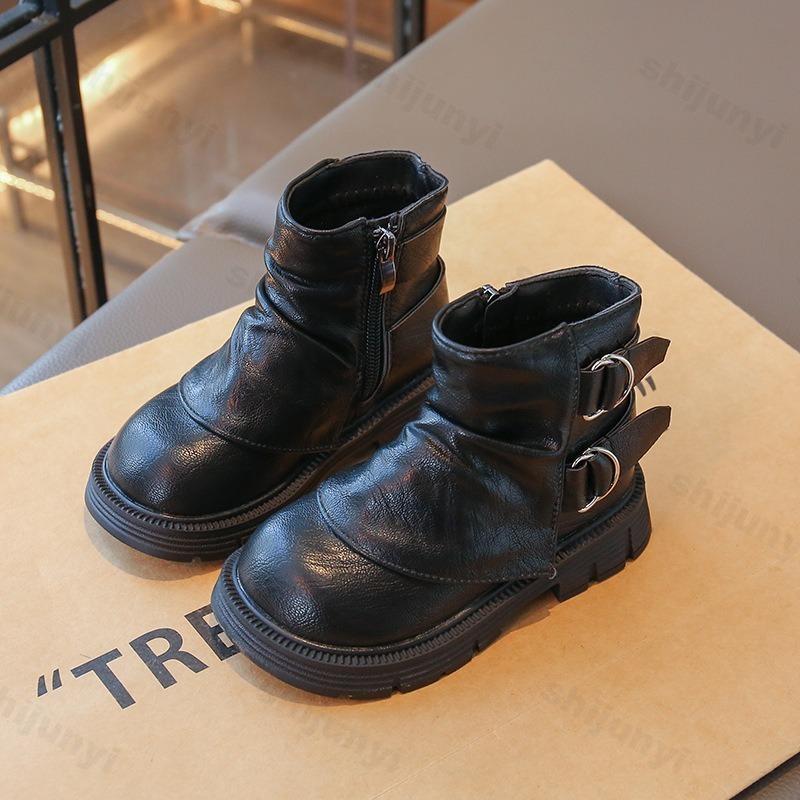 Girls Princess Boots Autumn Kids PU Leather Boots Children High Top Anti Slip Zipper Outdoor Ankle Boots