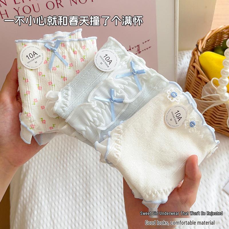 10A Antibacterial Women's Mid-Waist Pure Cotton Triangle Briefs - Soft, Comfortable, Skin-Friendly, Cute, and Sweet Style.