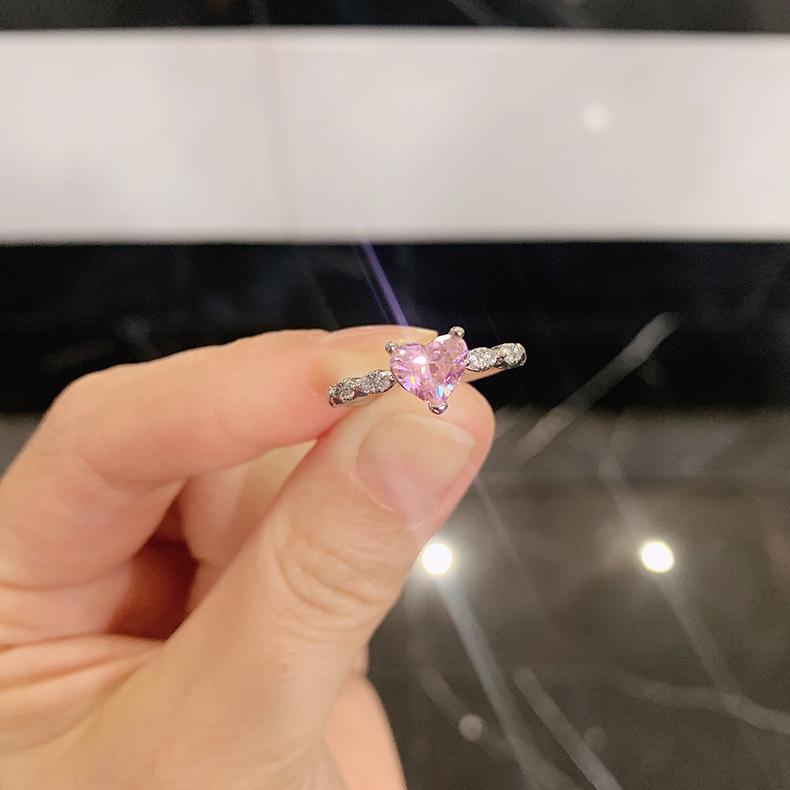 Cross Border New Love Ring Women's Simulation Pink Yellow Simple Zircon Peach Heart Jewelry