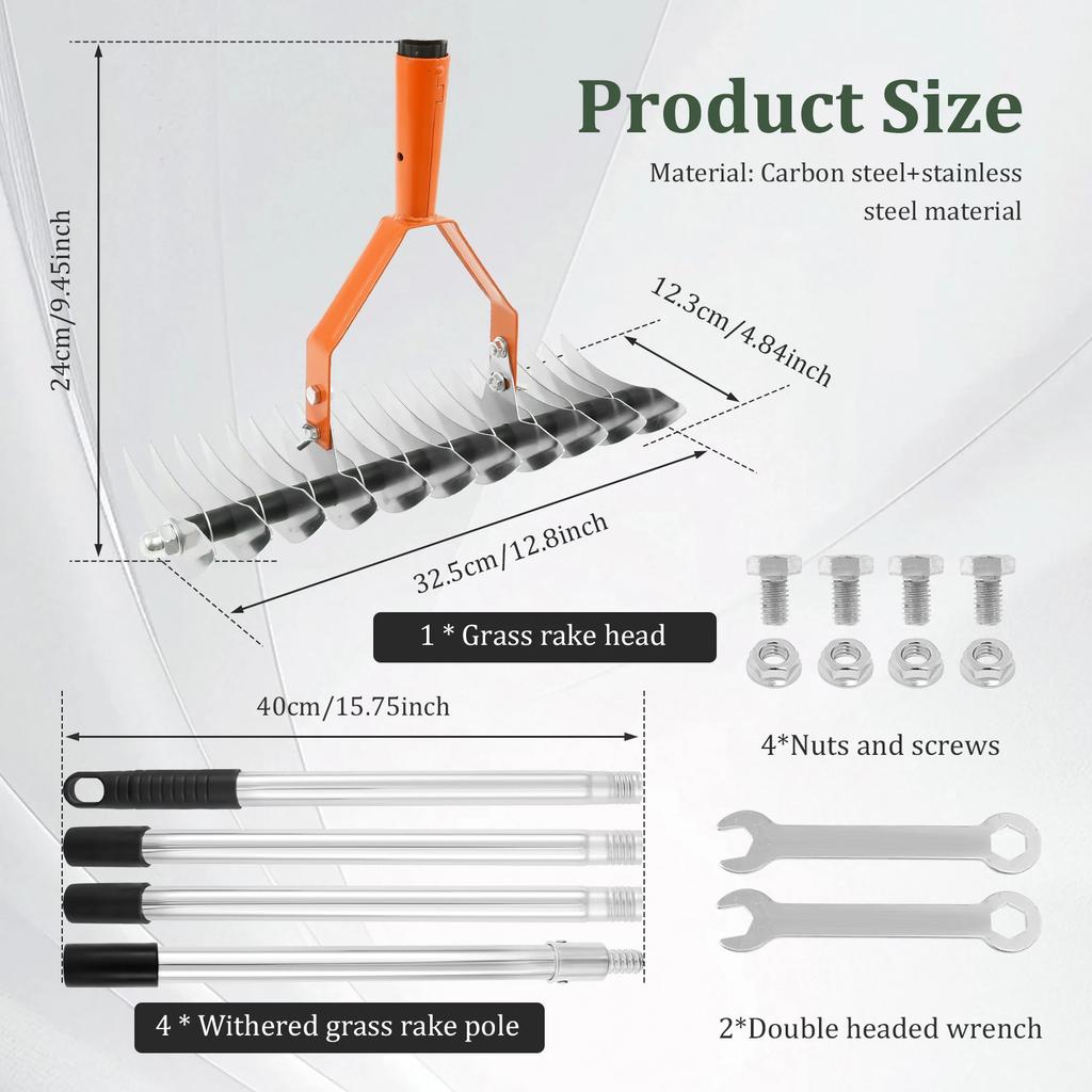 Garden Thatch Rake Stainless Steel Garden Grass Grooming Tool Removes Dead Grass Leaves Clearing Loosening Soil Lawn Rake