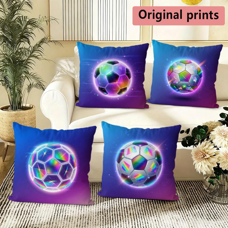 Holographic Soccer Football Throw Pillow Covers Pattern Cushion Cover Suitable For Sofa Bedroom Car Pillow Cover