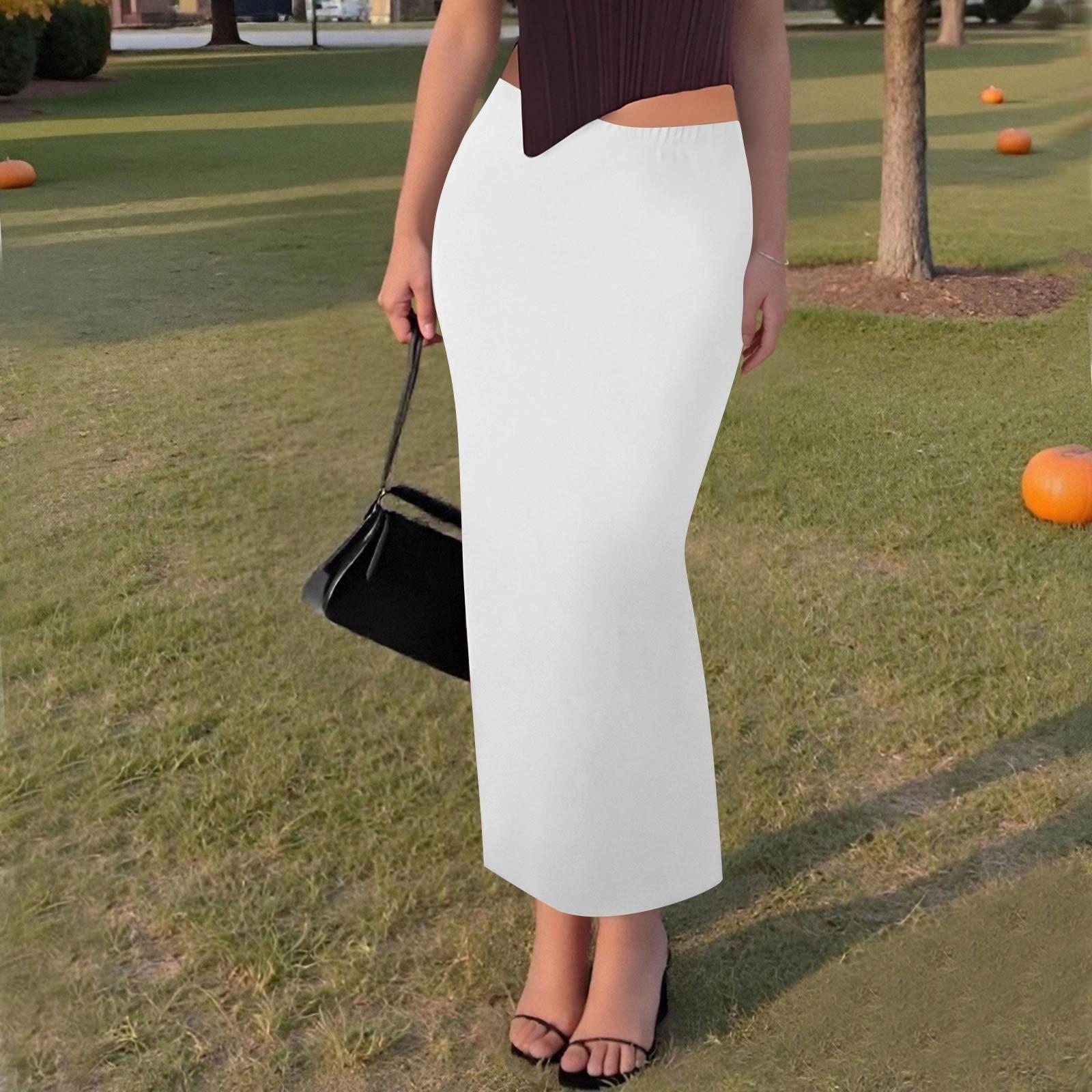

Женская повседневная модная однотонная юбка-рыбий хвост с разрезом, эластичная узкая юбка до середины тела XL белый