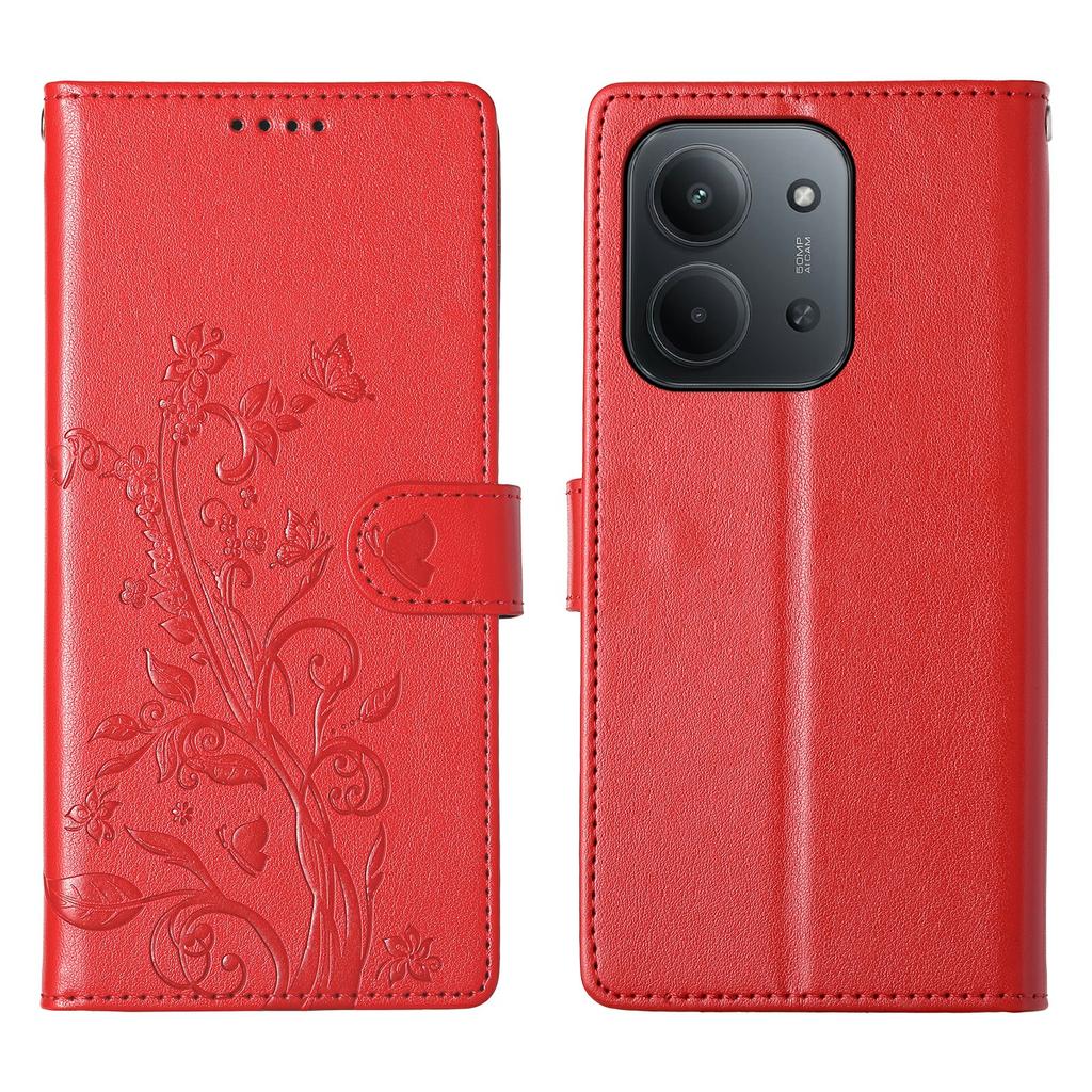 For Xiaomi Redmi 15C 4G (Global) (171mm)/Poco C85 4G Wallet Case Butterfly Floral Imprint PU Leather Phone Cover with Wrist Strap