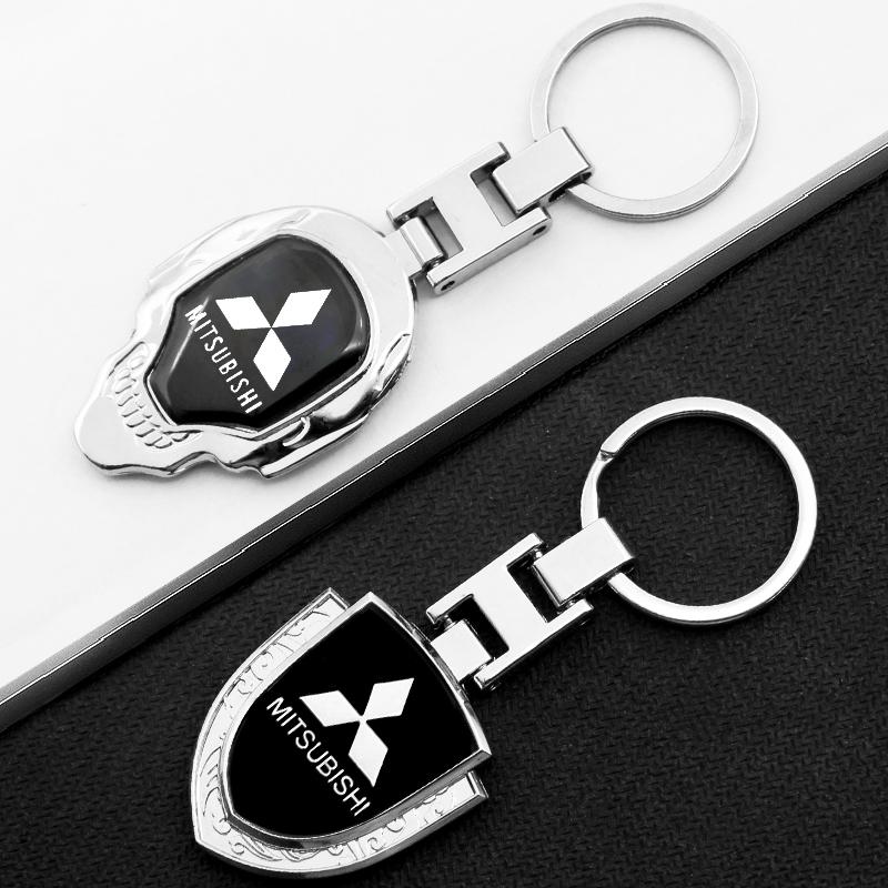 For Mitsubishi Lancer 9 10 Asx Outlander 3 Pajero L200 3D Metal+Leather Car KeyChain Key Ring Chain Auto Styling Accessories