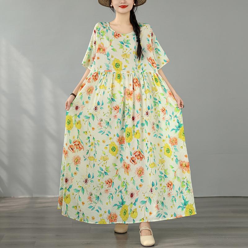 DIMANAF New 2026 Plus Size Spring Long Dress Women Summer Beach Loose Oversize Maxi Floral Print Vintage