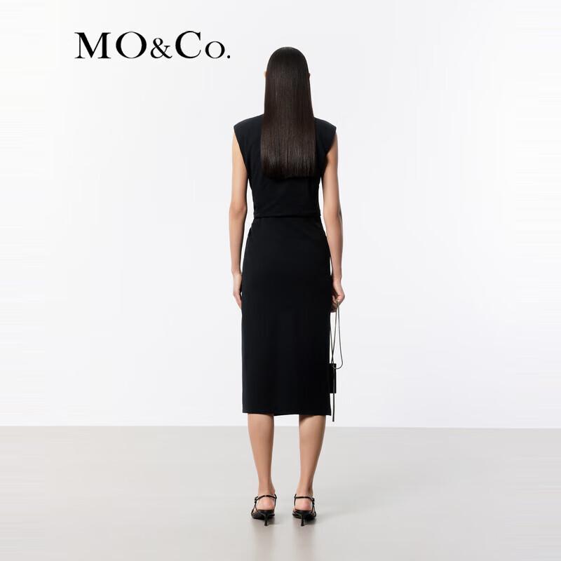 MO&Co. Sleeveless Pleated Waist Slit Dress