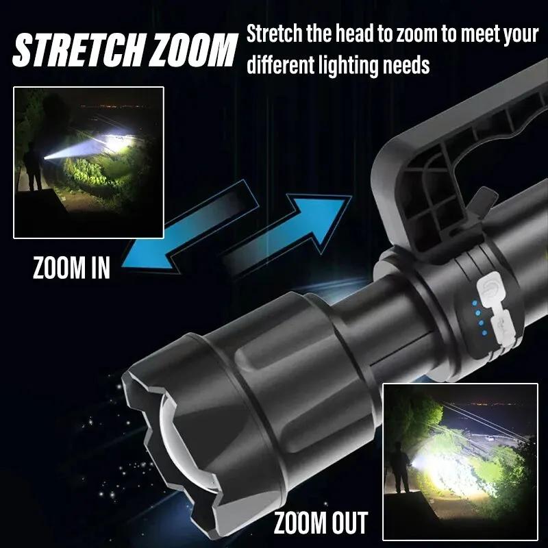 2 IN 1 Ultra Bright Portable LED Flashlight High-power Rechargeable Spotlight with COB Side Lights Supporting Telescopic Zoom