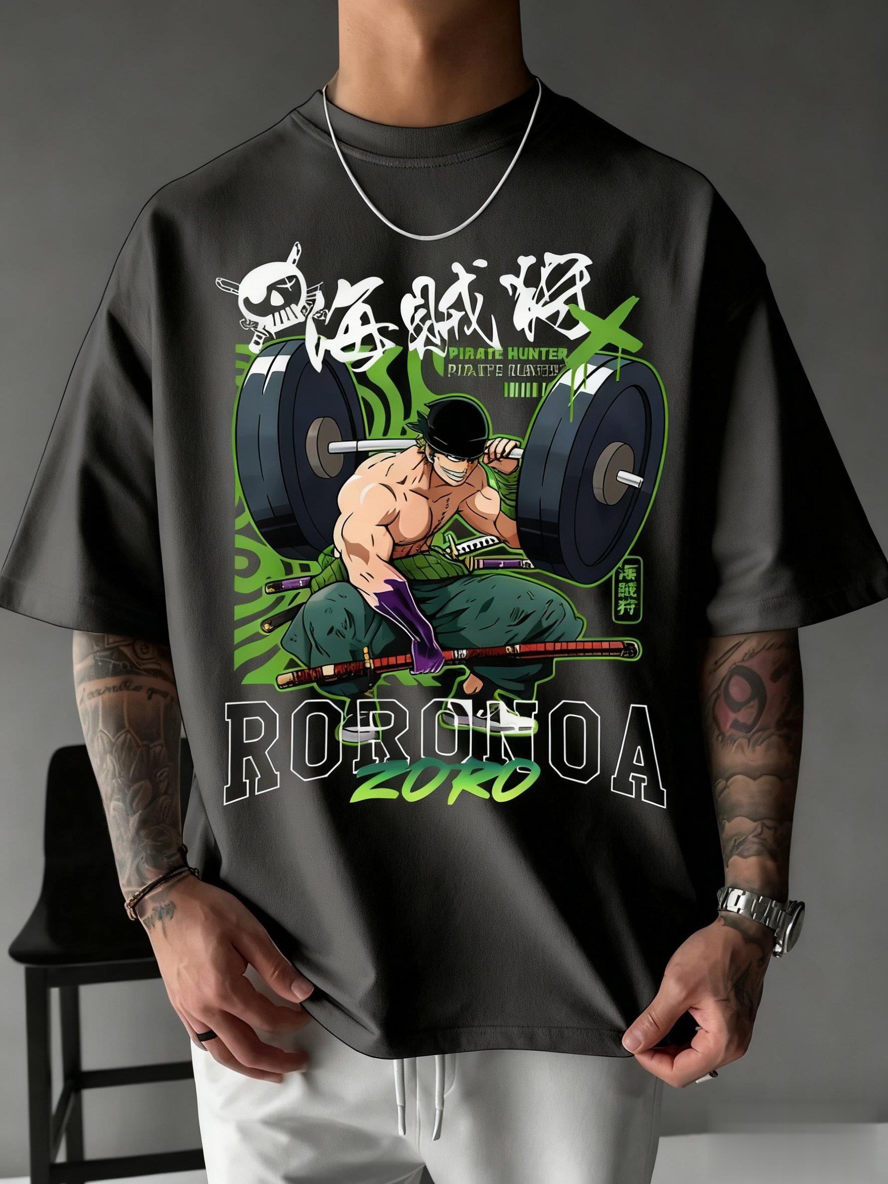 One Piece Zoro Anime Print T-Shirt Herren Damen Baumwolle Kurzarm Grafik-T-Shirt Sommer Mode Übergroß Lässig Fitnessstudio Oberteil Y2k Kleidung 4XL