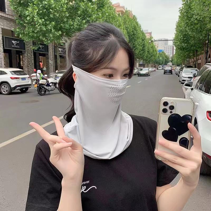 Unisex Summer Ice Silk UV Protection Ear-Hanging Full Face Mask with Neck Collar for Cycling