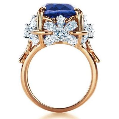 Gorgeous Dark Blue Female Ring Dazzling Flower Design Aesthetic Women Accessories Anniversary Party New 2022 Jewelry