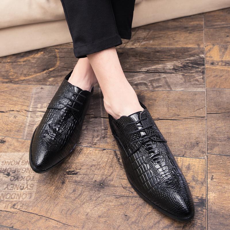 Men's Autumn Pointed Toe Lace-up Leather Dress Shoes - Groom, Wedding, Business, Korean and British Style Casual Shoes