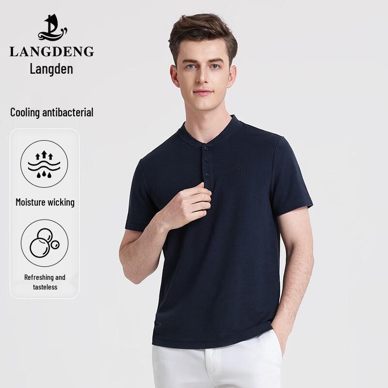 Langdeng Men's Cooling & Anti-Bacterial Baseball Collar T-Shirt
