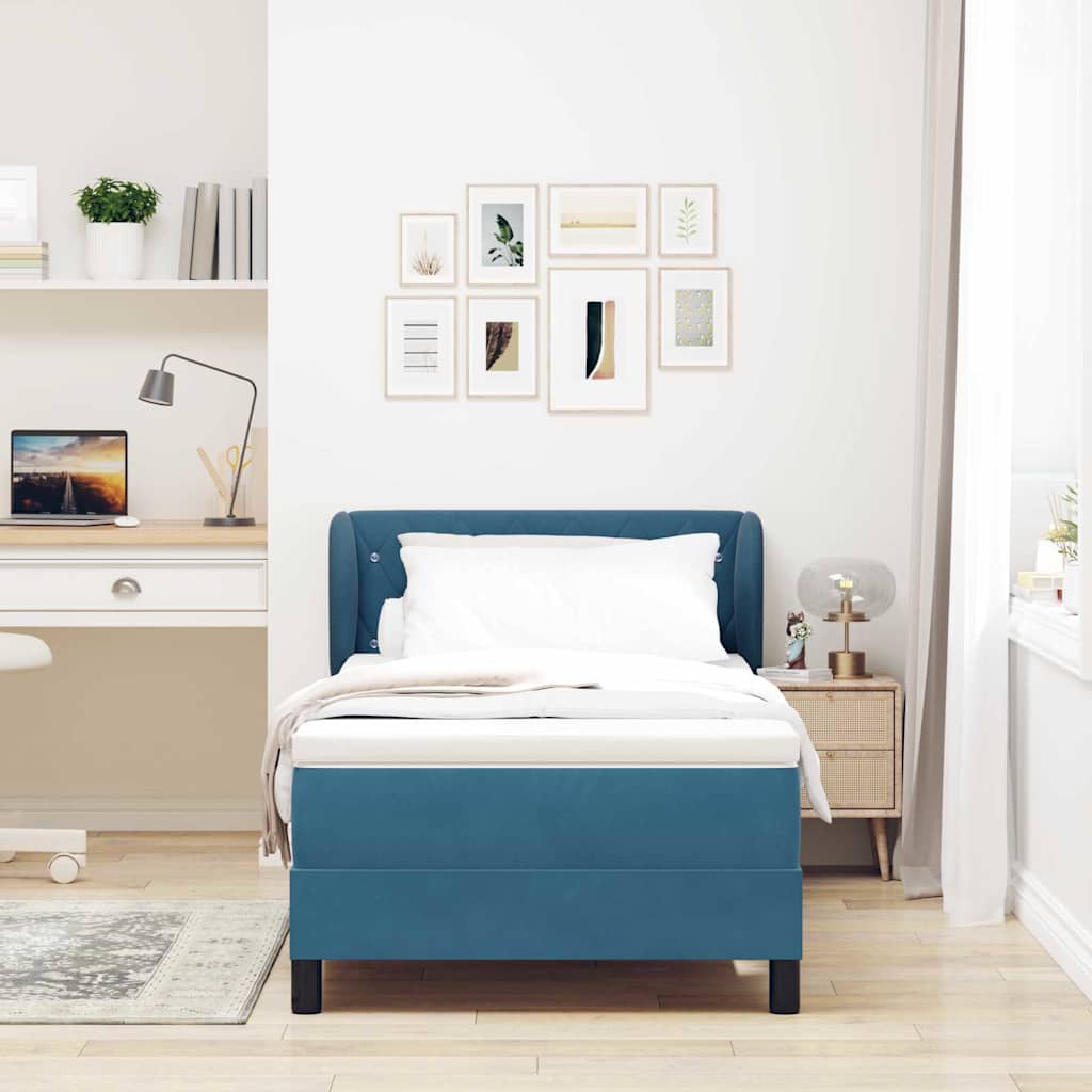 Box Spring Bed with Headboard Dark Blue 90 x 200 cm Velvet