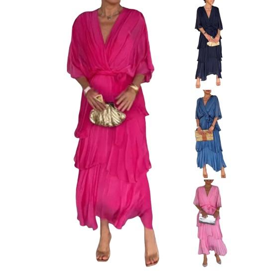 Women's Flowy Chiffon Wedding Guest Dress Ruffle Half Sleeve Empire