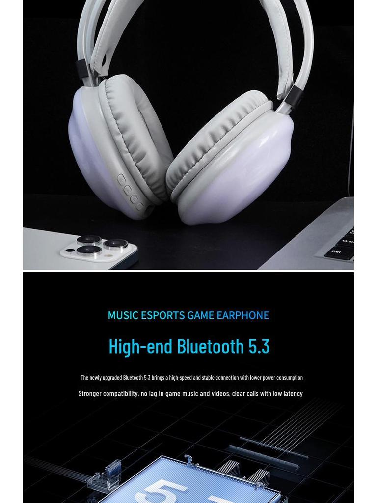 New Luminous Over-Ear Bluetooth Gaming Headset with Ultra-Long Battery Life and Noise Reduction
