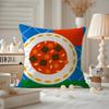 Food Illustration Cushion Cover Anti-dustmite Pillowcase Invisible Zipper Silky Short Plush Sofa Cushion Cover