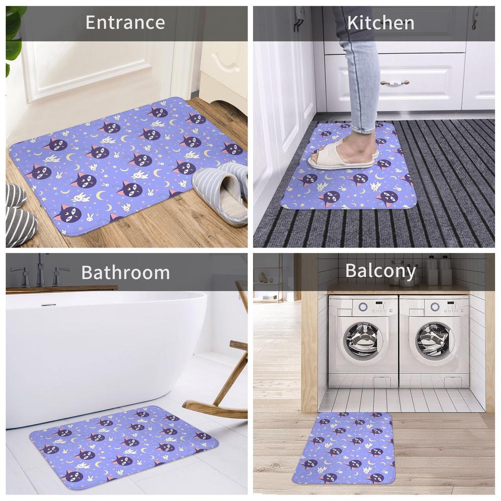 Anime Sailors Moons Usagi And Luna Doormat Anti-Slip Entrance Kitchen Bath Door Floor Mat Living Room Carpet Rug