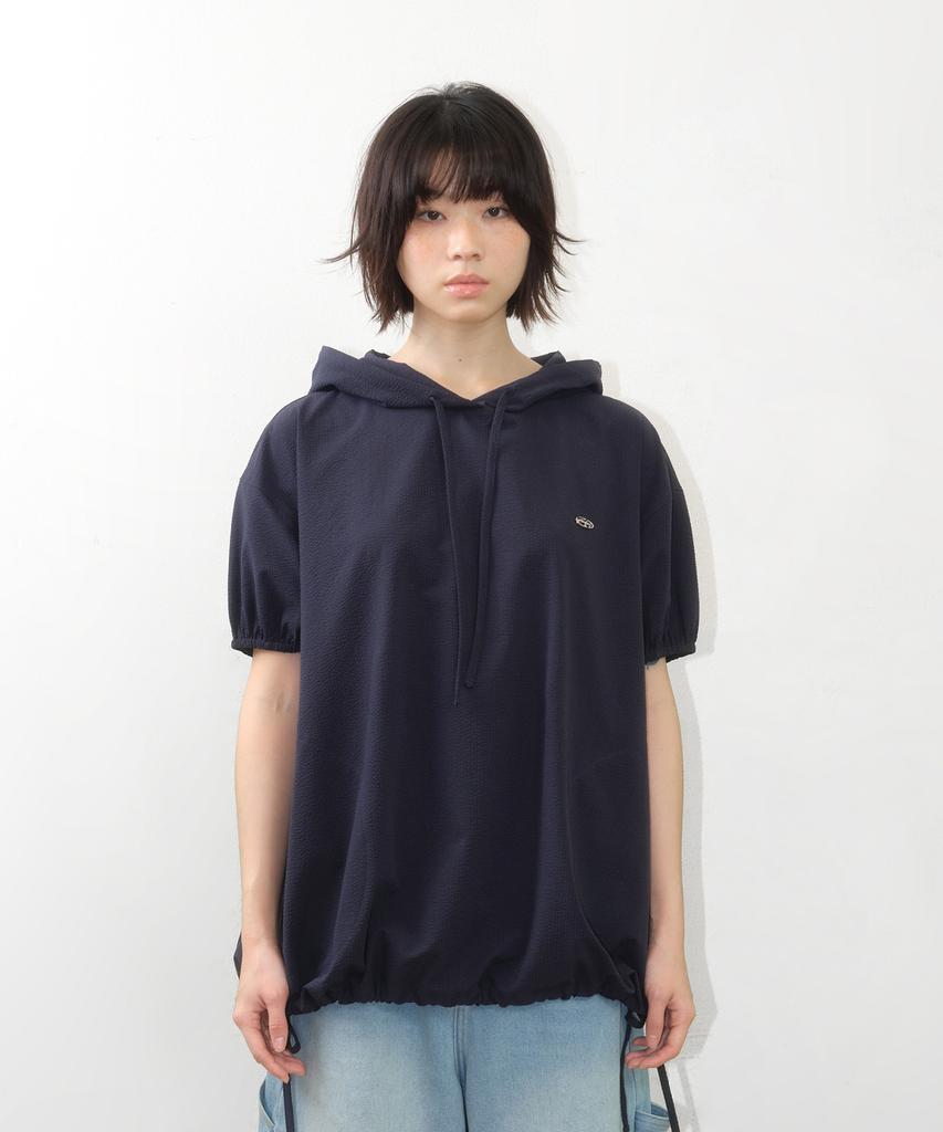 Overfit Wrinkle Shortsleeve Hoodie Navy