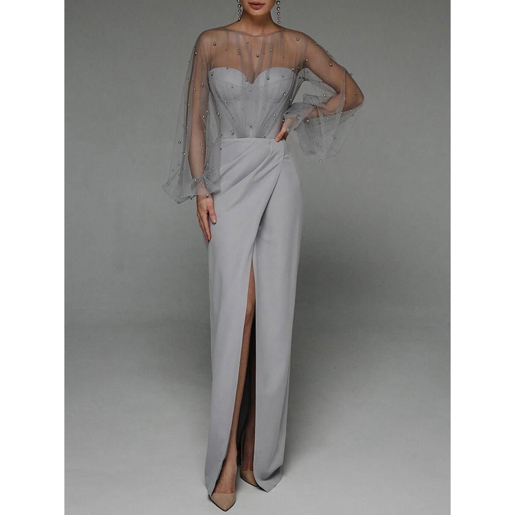 Spring Summer New European American Women's Sexy Strapless Pearl Bodycon Mini Dress, In Stock