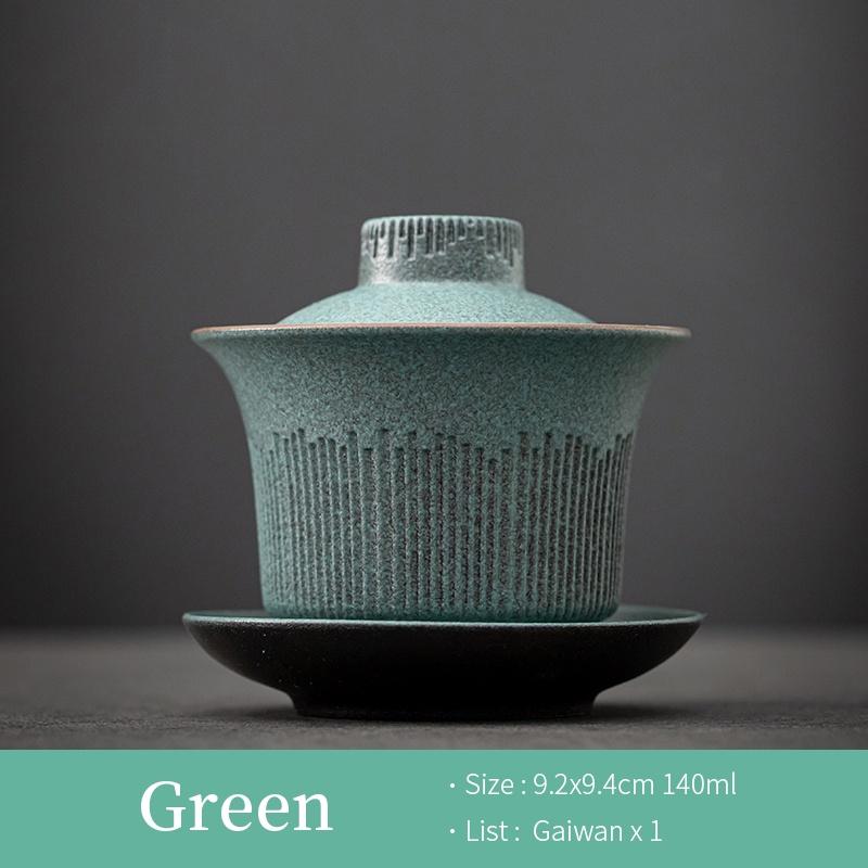 140ml Blue Stone Glaze Ceramic Gaiwan Vintage Sancai Bowl Japanese Style Tea Ceremony Bowl