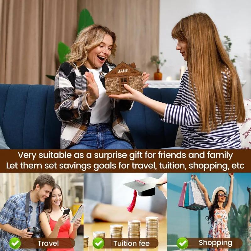 Wood Money Box for Cash House Savings Money Box 1000 or 2000 Euros Adult Money Counting Bank Japanese Piggy Bank