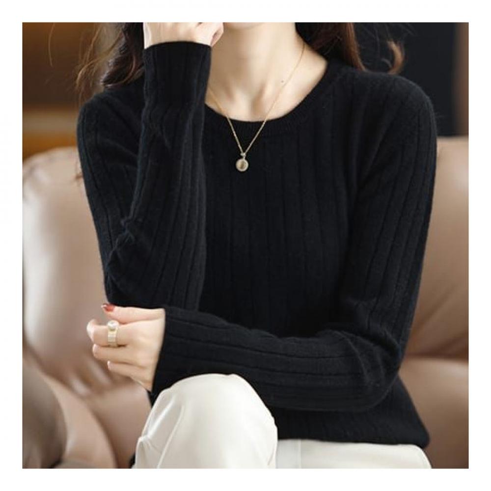 Navava Long Sleeve Knit Ribbed Round Neck Simple Daily Nk1935
